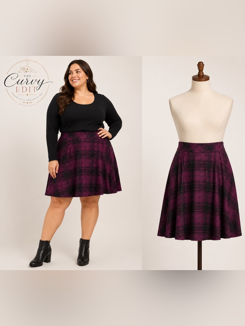Torrid Purple Black Plaid Fit & Flare Skater Skirt Plus Size 3 Fall